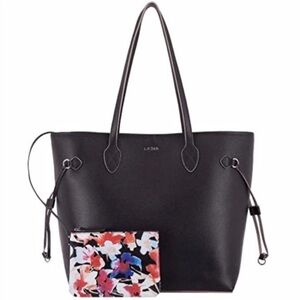 LODIS Black bliss Tote with Colorful Floral Pouch attached new